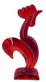 Bold Mid Century 1964 Viking Glass Kellogg Ruby Red Rooster Art Glass Sculpture
