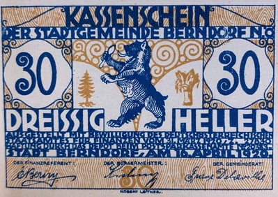 50 1920-1921 Austrian Heller Notgeld Emergency Post War Currency Bills, Paper Money Collection