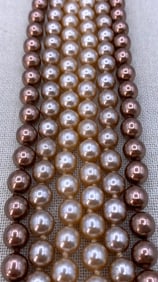 Opulent Kenneth Jay Lane Cream to Toffee Ombre Faux Pearl Triple Strand Draped Collar Necklace