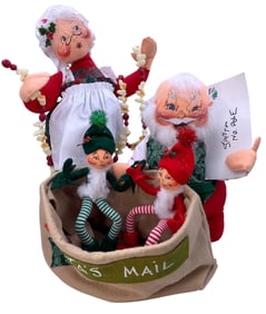4 Vintage Annalee Santa, Mrs. Claus and Mobilitee Elves Christmas Decorations