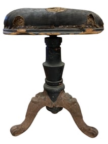 Antique Victorian Gothic Cast Iron & Wood Pianoforte, Harpsichord, Spinet Revolving Stool