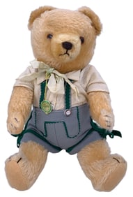 Vintage HERMANN Jointed German Blonde Mohair Teddy, Glass Eyes, 14 inch Tall Plush Toy