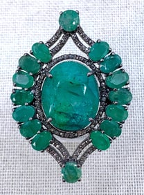 Mind Blowing 25.8 CTW Emerald & Diamond 925 Cocktail Ring with Appraisal