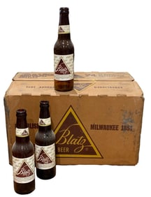 24 Vintage BLATZ Beer Bottles and Bar Advertising Beer Crate