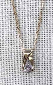Modernist 14k Yellow Gold Diamond Solitaire Pendant on 14k Gold Italian Box Chain