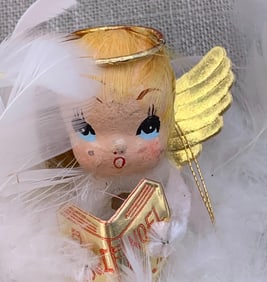 8 Mid Century JAPAN Pink, White & Magenta Feather Angel Christmas Tree Ornaments