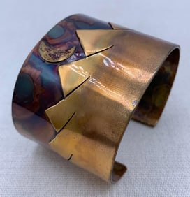 Artisan Made Copper & Brass Crescent Moon Mountain Range One of a Kind Cuff Bracelet