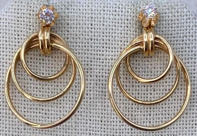 14k Yellow Gold Spiral Earring Jackets & 14k Gold Pierced Sparkling CZ Solitaire Earrings