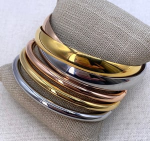 34 pc MILOR Bronze & Stainless Bangles, Vintage MCM Tri Color Metal Costume Jewelry Collection