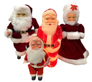 4 Mid Century Santa & Mrs. Claus Christmas Holiday Decorations