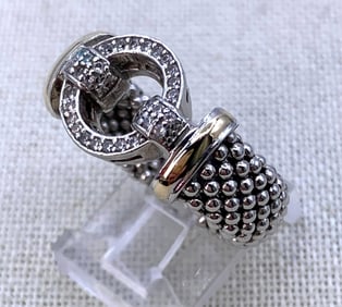 Italian 14k Gold, Sterling Silver, & Diamond Statement Ring