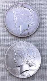 Two 1934 S & 1935 S Silver Peace Dollar Coins