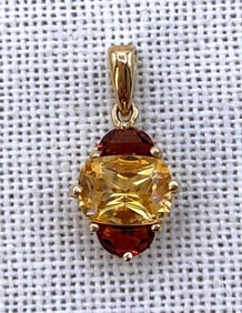 Luminous 14k Yellow Gold, Citrine & Hessonite Garnet Gemstone Pendant