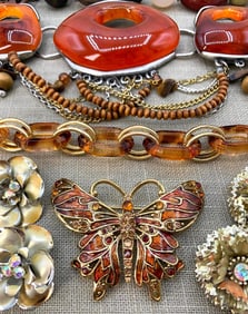 27 pc Vintage Faux Tortoise 925, Bronzed Metal, Butterfly & Cameo Jewelry Collection