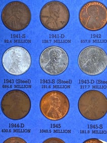 176 pc 1941-70s Lincoln Head Cent US Penny Coin Book Collection