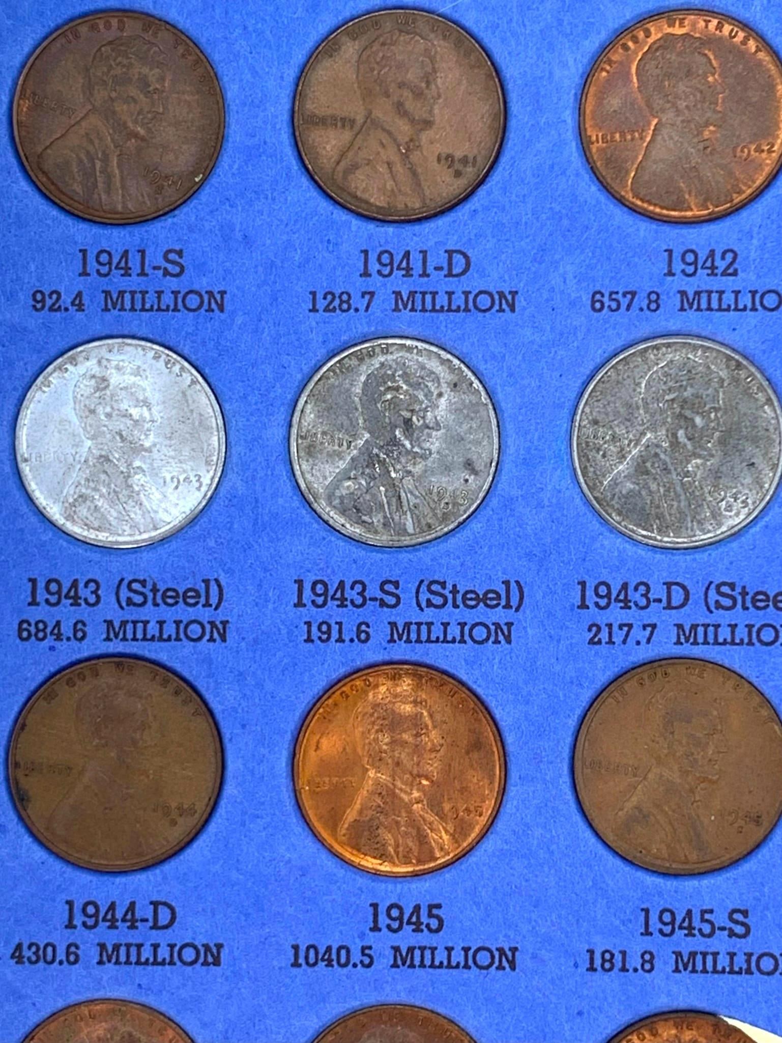 176 pc 1941-70s Lincoln Head Cent US Penny Coin Book Collection: 2 vintage coin books containing 88 pennies each, all coins shown included, book bindings remain intact.