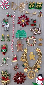 32 pc Vintage Christmas Brooch, Earring & Bracelet Collection
