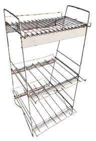 Vintage Metal Tiered 3 Shelf Angled Side Newspaper Stand, General Store, Shop Display Rack