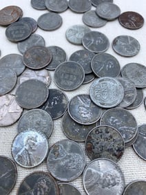 57 Steel 1943 Wartime Pennies & A 1963 Silver Penny 1 Cent Error Coin