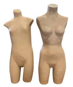 Two Mid Century Department Store Mannequin Torso Clothing Display Staging Dress Forms