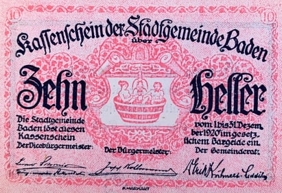 50 1920 Austrian Heller Notgeld Emergency Post War Currency Bills, Paper Money Collection