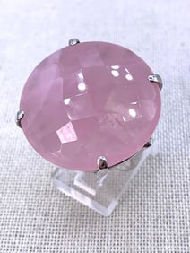 HUGE 28mm Faceted Rose Quartz Sterling Silver Statement Ring
