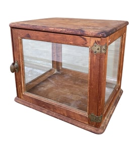 Antique Victorian General Store Early Shop Countertop Wood & Glass Hinged Door Display Cabinet