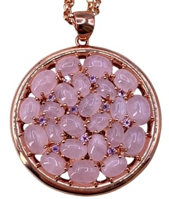 MILOR Italy Bronze, Rose Quartz & Amethyst Pendant on Bronze Link Chain