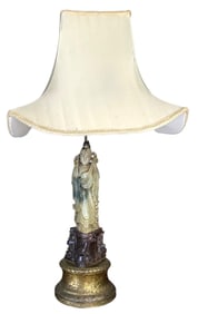 Working 1930s Chinese Carved Soapstone Exotic Figural Orient Lamp