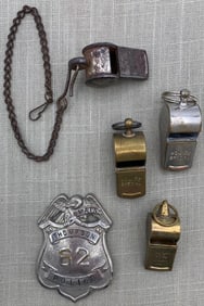 16 pc Police Special, Military & Police Academy, Wilson, Olympia Vintage Whistle & Badge Collection