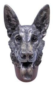 Emile Bregeon French German Shephard Car Mascot, Vintage Automobile Hood Ornament Dog Sculpture