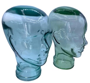 2 Lime Green & Aquamarine Glass Haberdashery, Millinery, Mannequin Head Shop Displays