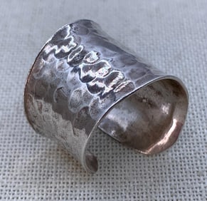Edgy Asymmetrical Hammered Sterling Silver Statement Wrap Collar Ring