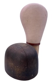 2 pc Antique to Vintage Millinery, Hat Making, Wood & Fabric Hat Block Mold, Head Stand