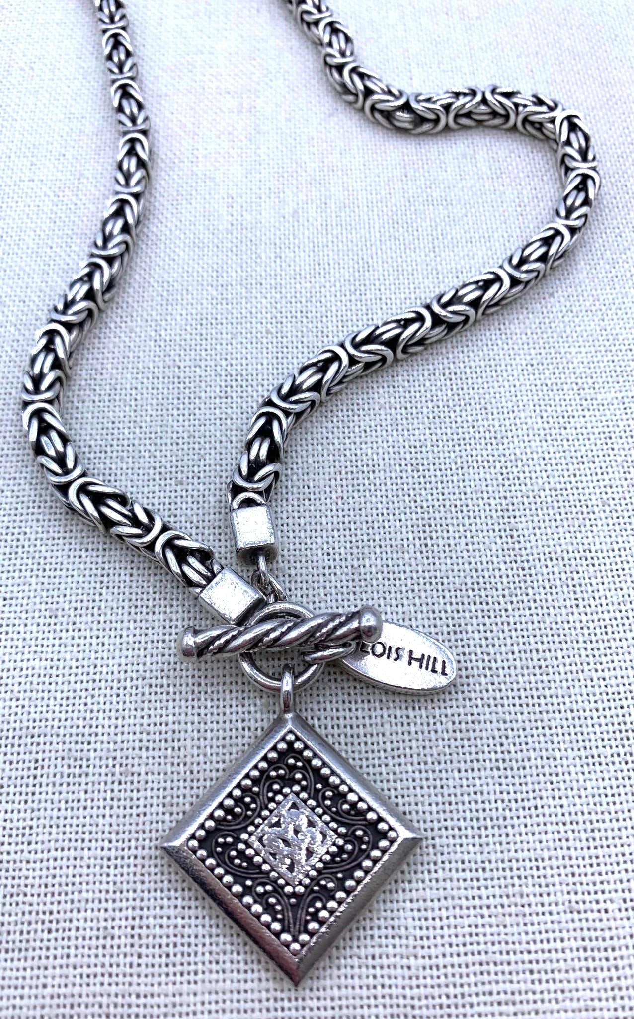 Stunning 65 Gram Sterling Silver LOIS HILL Byzantine Toggle Necklace: Gorgeous craftsmanship and styling, 925 Lois Hill mark, 65 weighty grams of Sterling, 16" circumference.