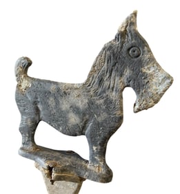 Adorable Vintage Cast Aluminum Scotty Dog Boot Scrape on Yard Spike