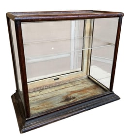 Antique General Store Glass & Wood Countertop Showcase, 5 Glass Panel Shop Display Cabinet