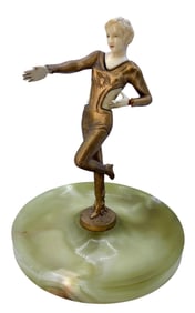 1920s Art Deco Gilded Bronze and Ivorine Dancing Lady Sculpture, Attributed to Josef Lorenzl