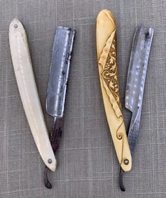 2 Antique Barber Straight Shaving Razors: Teddy Roosevelt Imperial, John Holler & Co Germany