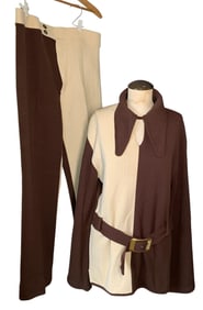 1970s Disco Toffee & Cocoa 2 pc Knit Acrylic Expressions by Campus Bell Sleeve Leisure Suit