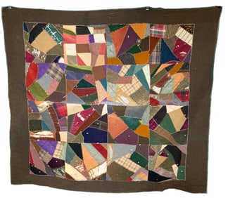 Antique Victorian Hand Pieced Embroidery Stitched Wool Crazy Quilt