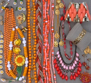 40 pc Shades of Coral, Bob Mackie, Daisy Blooms, Damascene, Costume Jewelry Collection