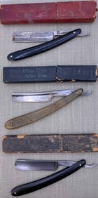 3 Antique Barber Straight Shaving Razors: Yankee Cutlery, The Hollow Ground Eagle & Robinson Bros