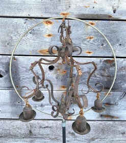 Three Metal Antique Spanish Revival, Art Deco, 5 Arm Chandelier Hanging Light Fixtures