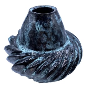 Fantastic Early Artisan Made Turquoise and Black Glazed Brutalist Red Earthenware Pottery Vase