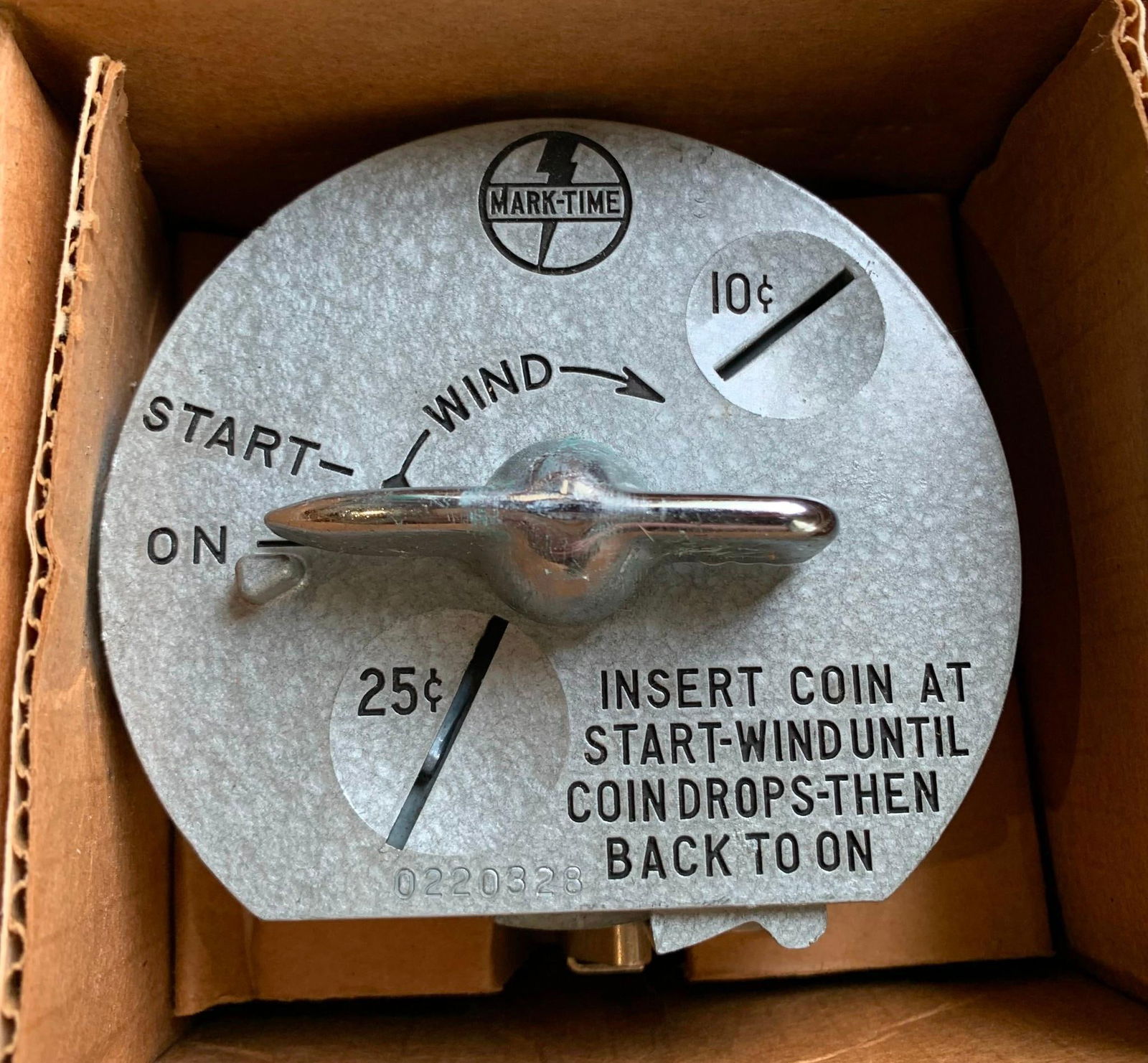 Vintage M H Rhodes Inc. Coin Meter Head Assembly with the Original Box: Original box and factory paper shown included, model 39210.