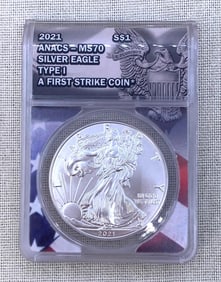 1st Strike 2021 Silver Eagle US $1 Coin, Cased