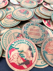 170 Vintage Santa Claus, Christmas and Holiday Greetings, Milk Bottle Caps