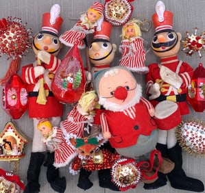 31 pc Mid Century Christmas Ornaments & Walt Disney Soldier LineMar Co Decoration Toy Collection