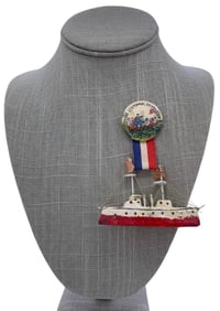 Antique c1913 Battle of Lake Erie Commodore Perry Centennial Celebration Souvenir Ship Pin Badge